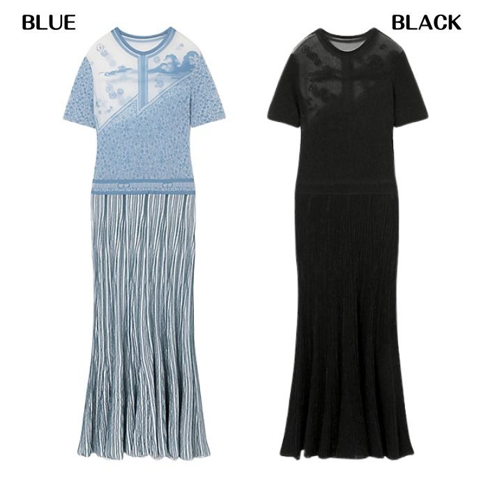 マメクロゴウチ】ラメ ランドスケープ シアー ニットドレス (Mame