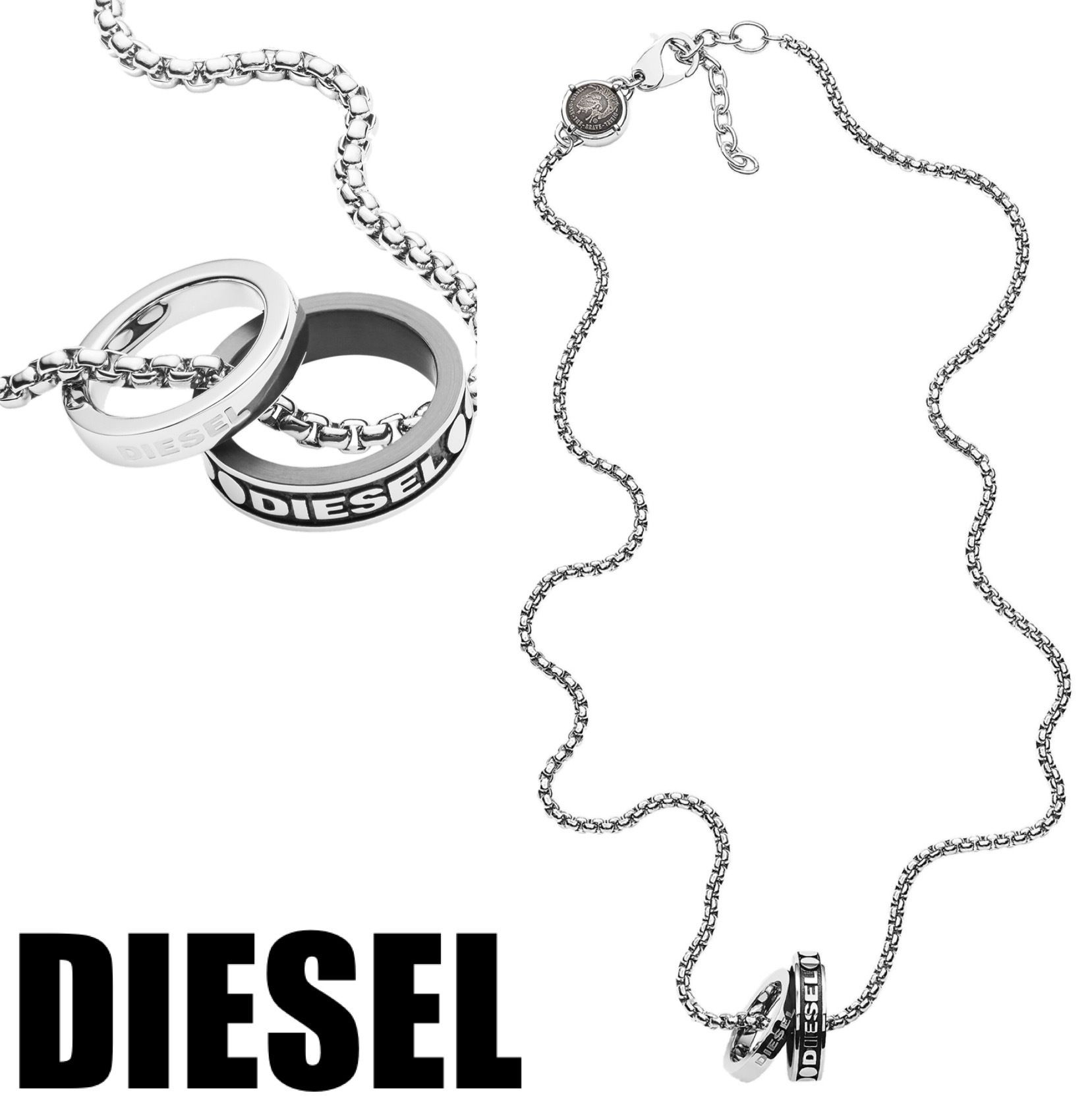 ギフトに最適☆DIESEL Dx1168☆ダブルリング ネックレス お洒落