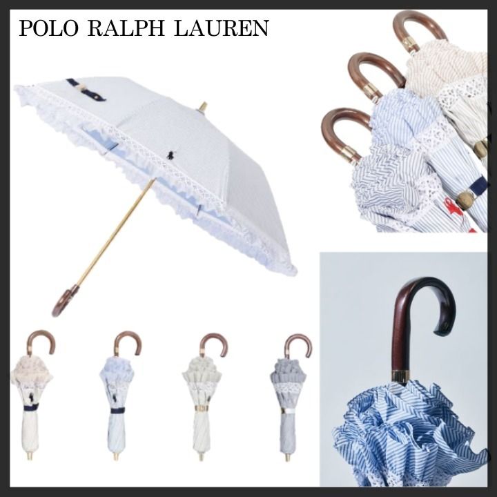 ◇POLO RALPH LAUREN◇日傘 ストライプフリル 折りたたみ傘 (POLO