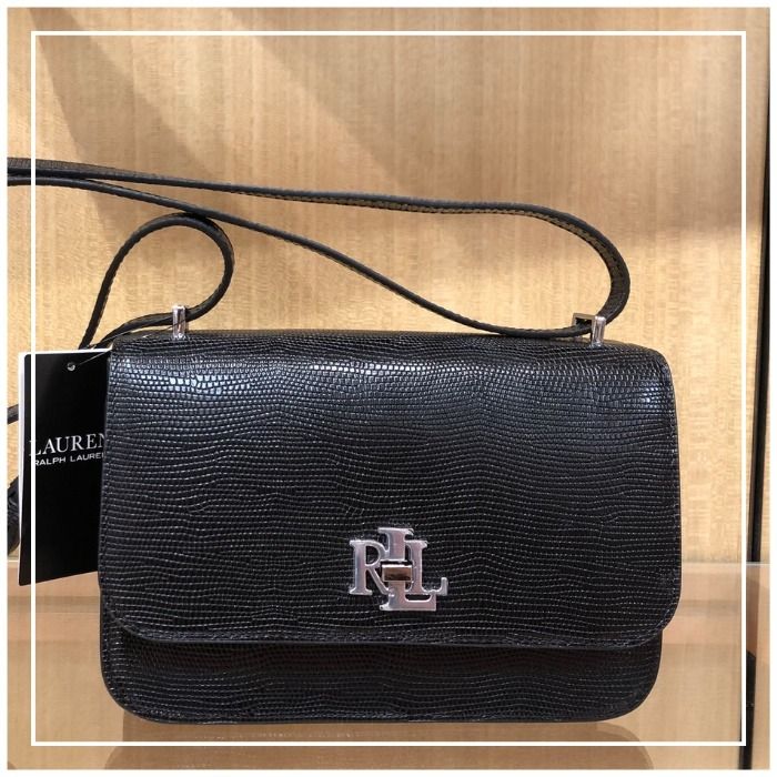 ラルフローレン》フォーマル ハンドバッグ リザード柄 2way 黒 (Ralph