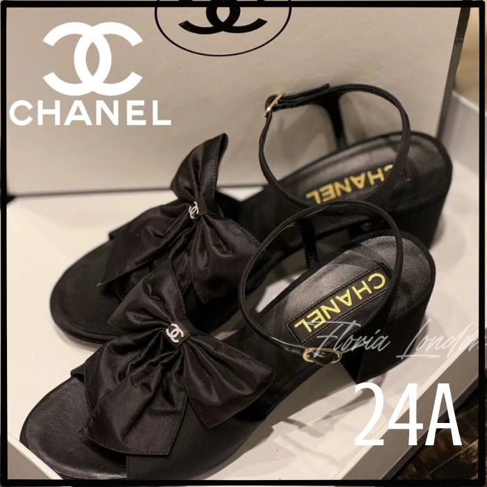 24A【CHANEL】大人可愛い大きいリボン☆ サンダル ミュール (CHANEL