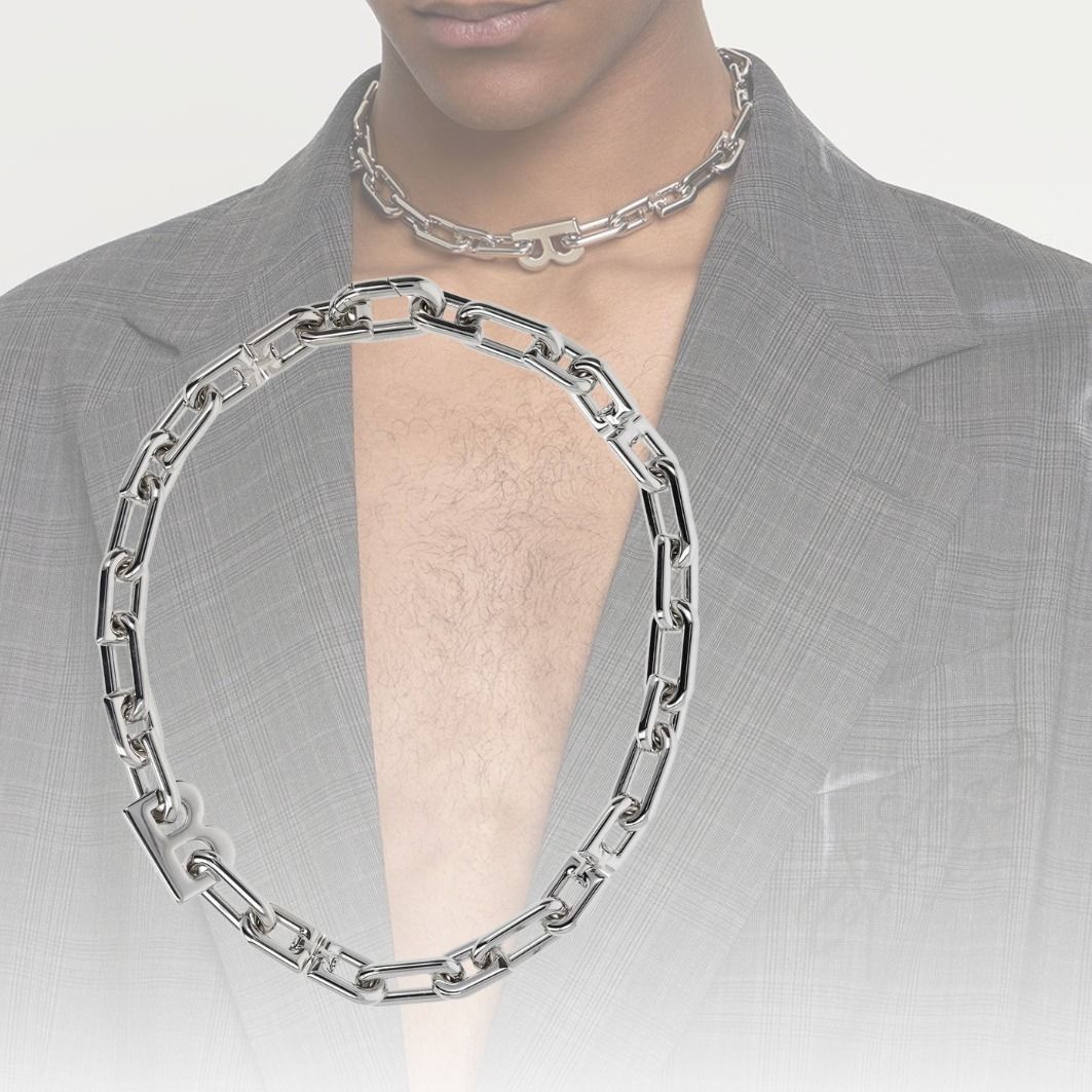 BALENCIAGA】チェーン ネックレス ロゴ シルバー メンズ (BALENCIAGA