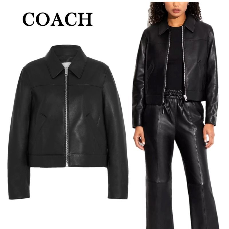 COACH レザー ジャケット ラムレザー ブラック レディース (Coach