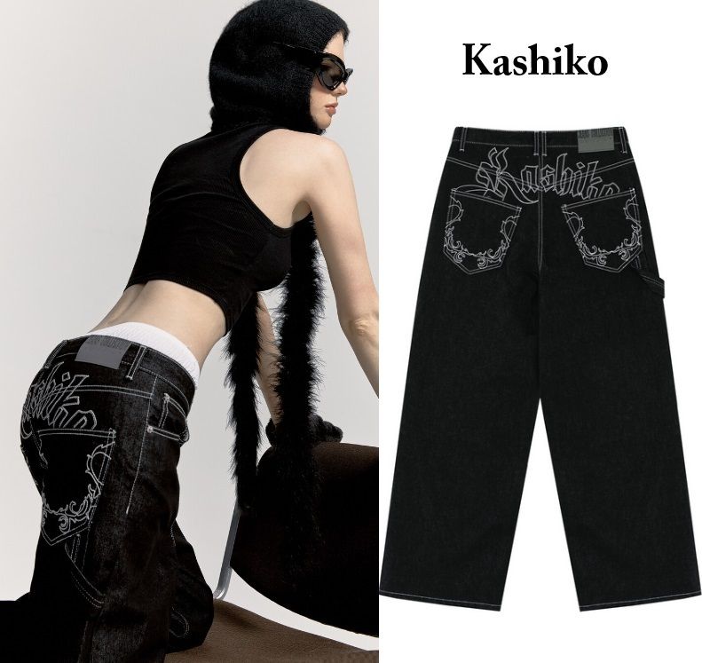 Kashiko】Embroied Nonfade Denim Pants Black (Kashiko/デニム