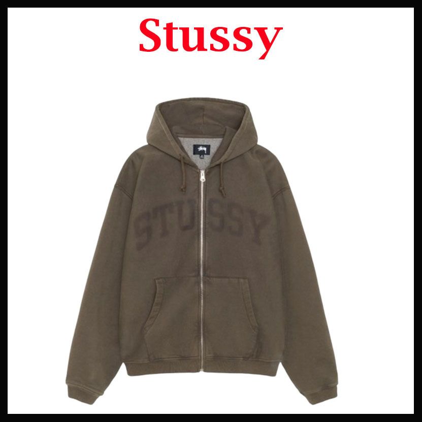 人気 ☆STUSSY☆ FADED GRAPHIC ZIP HOODIE WASHED OLIVE (STUSSY