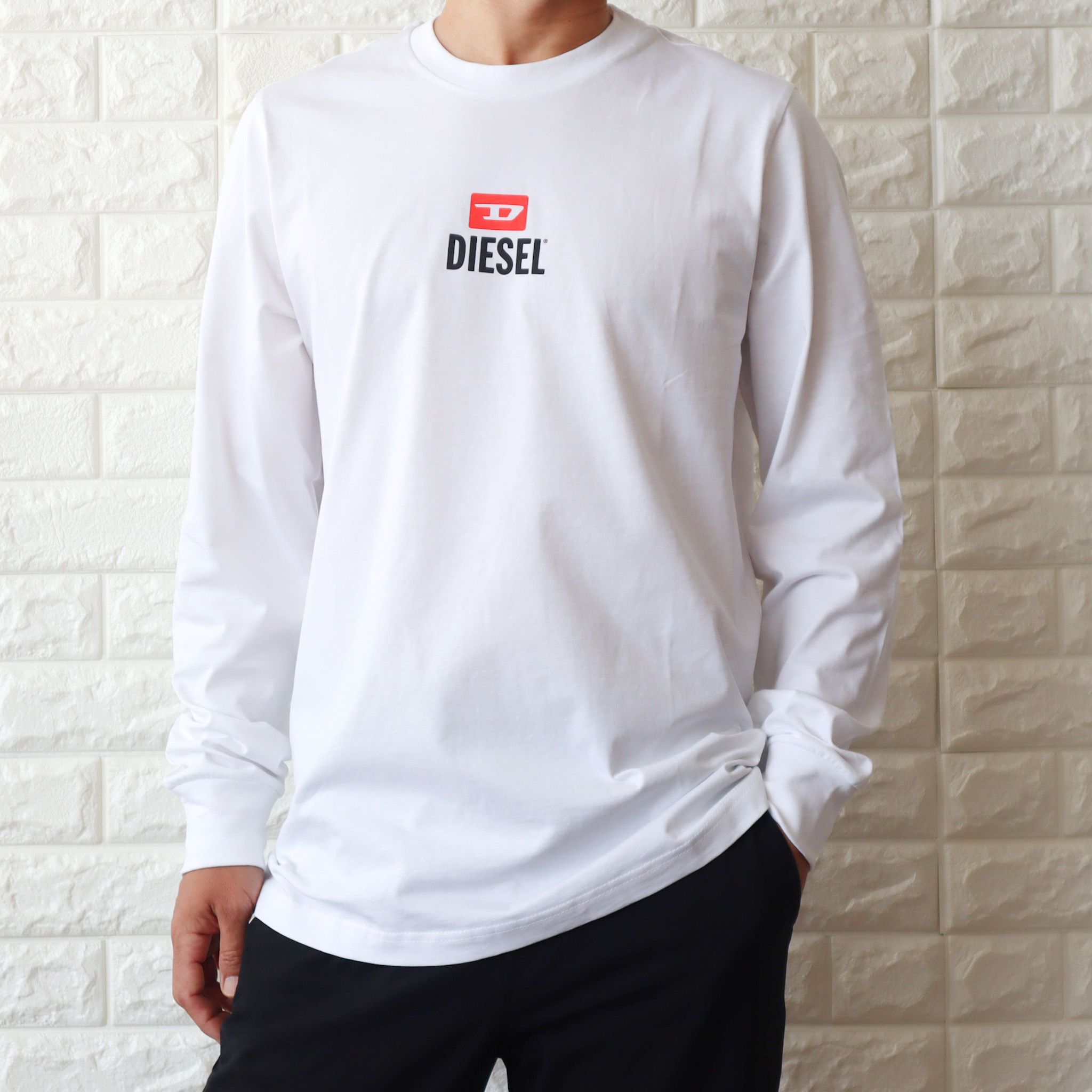 ディーゼル DIESEL ロゴ 長袖 Tシャツ メンズ ロンT リブ袖 (DIESEL/T