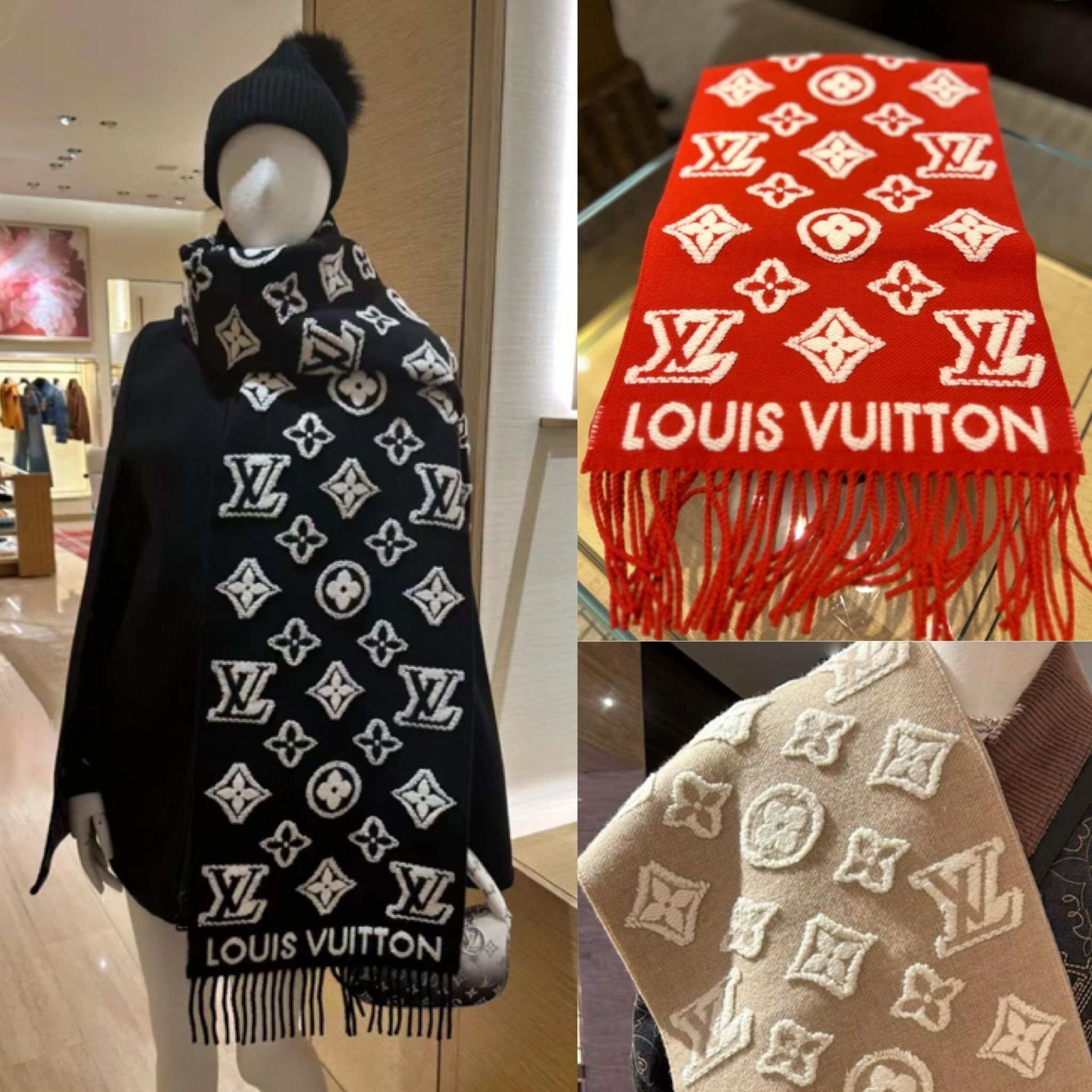 立体的なロゴが可愛い♪】ルイヴィトン マフラー 男女兼用 (Louis