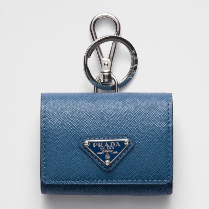 PRADA◇サフィアーノレザー イヤホンケース キーリング付き ロゴ