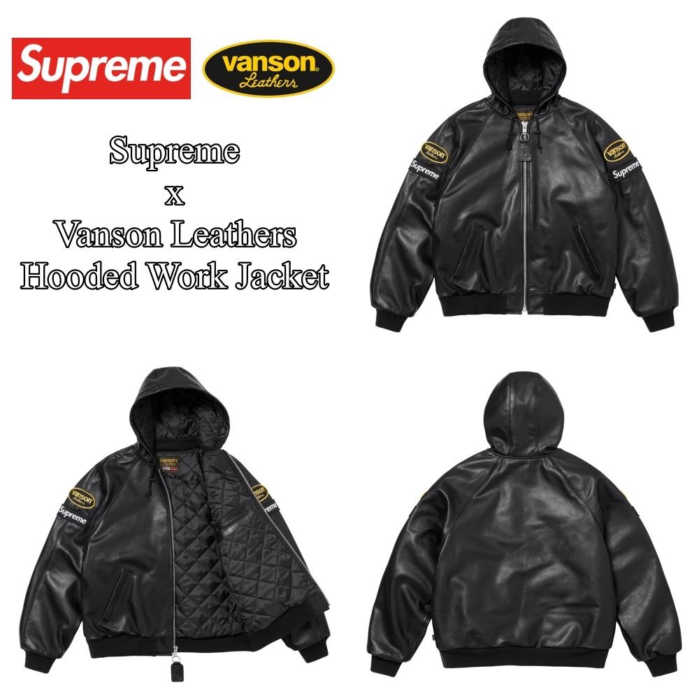 Supreme x Vanson Leathers】Hooded Work Jacket☆Black☆24FW