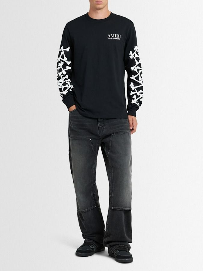 関税送料込み【AMIRI】アミリ BONES STACKED ロゴ ロンT (AMIRI/T