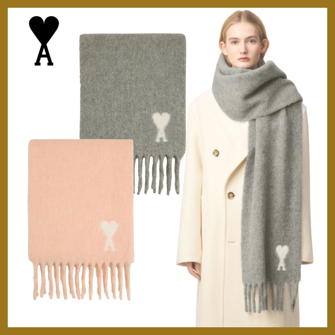 可憐【AMI PARIS】アルパカ オフホワイト Ami De Coeur スカーフ (AMI