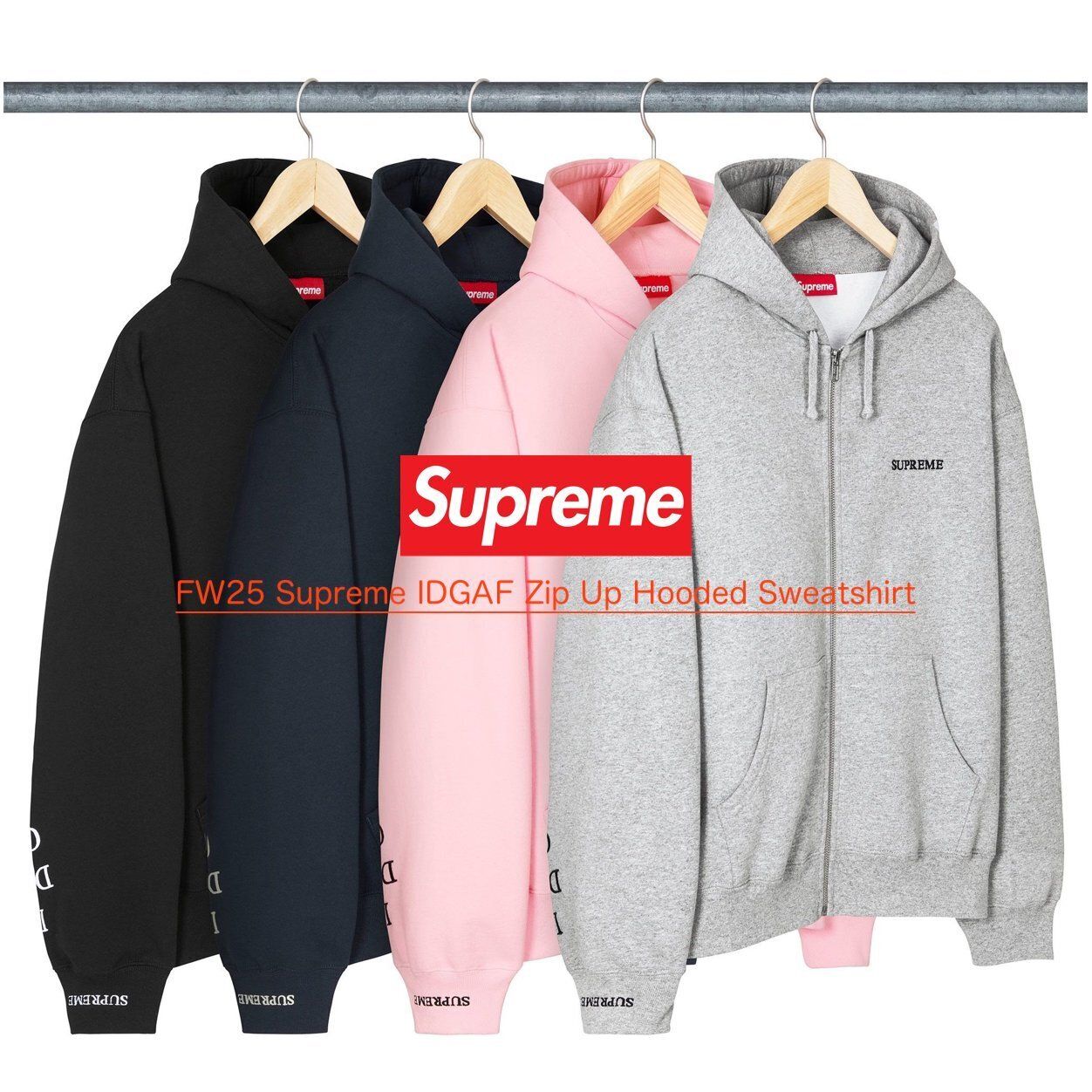 FW25 Supreme IDGAF Zip Up Hooded Sweatshirt - フーディー (Supreme