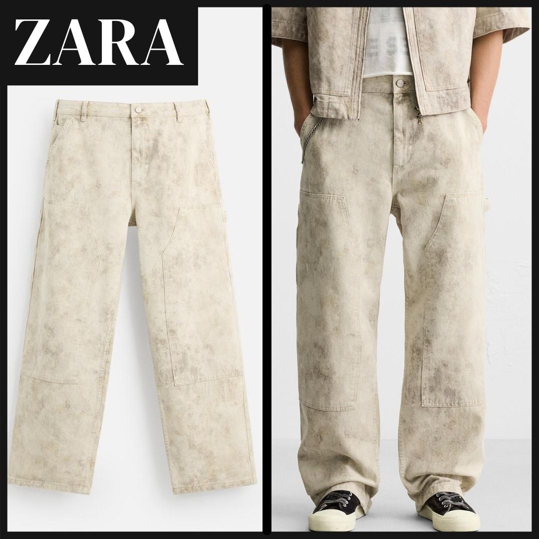 ZARA】アブストラクトプリント カーペンターパンツ (ZARA/デニム