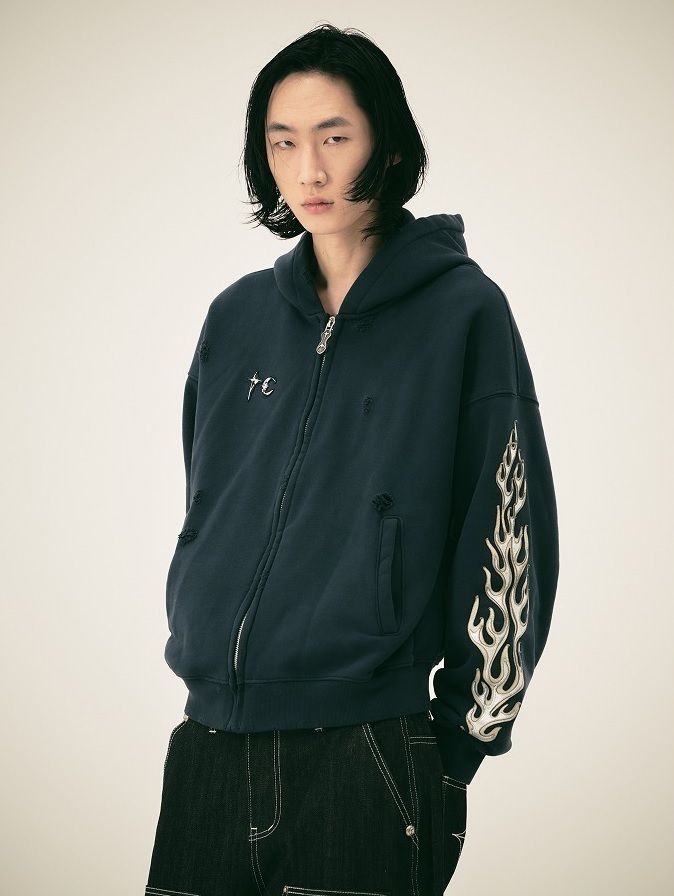 Thug Club】Leather Flame Hooded Zip-Up (Thug Club/パーカー