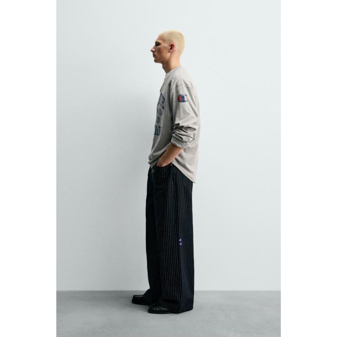 ZARA］CHAMPION X ZARA ストライプ バギーフィットジーンズ (ZARA