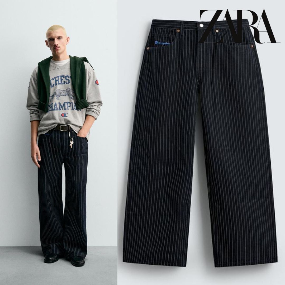 ZARA］CHAMPION X ZARA ストライプ バギーフィットジーンズ (ZARA