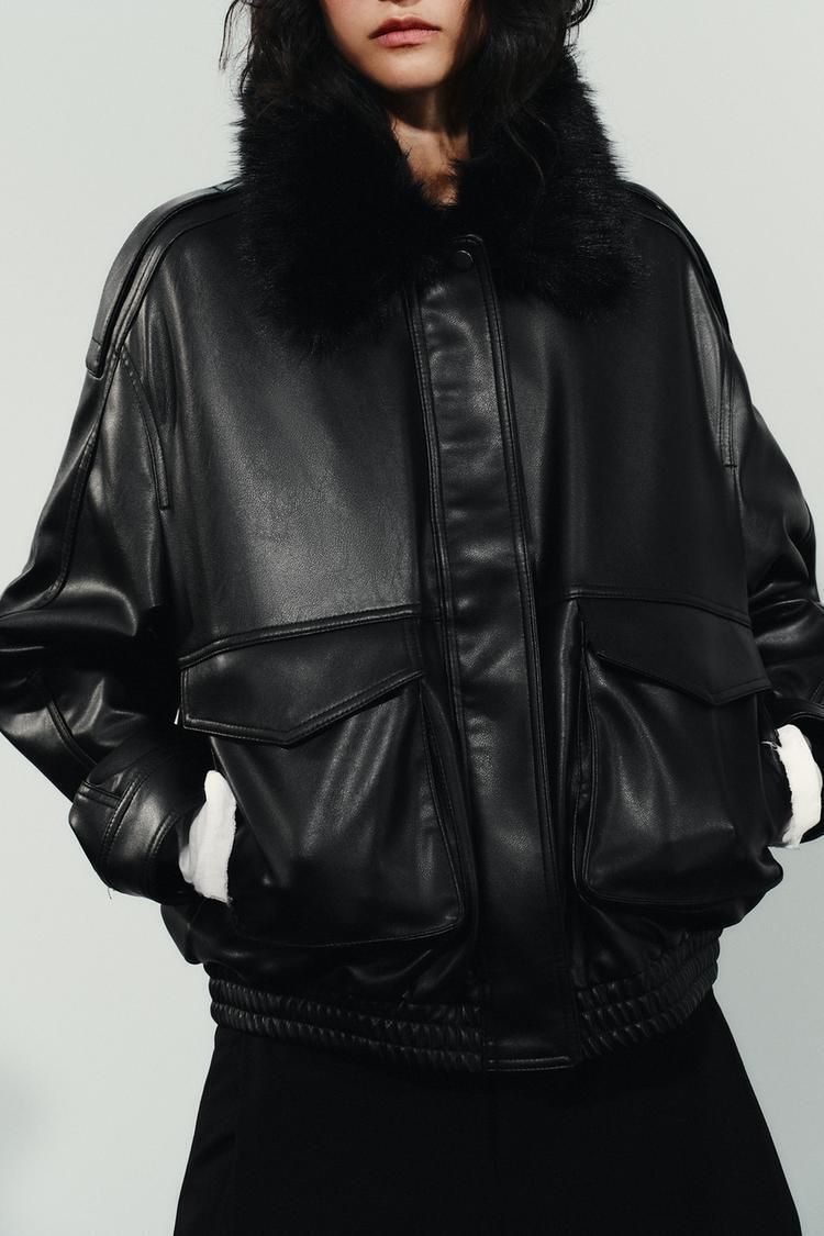 ZARA】取り外し可能なフェイクファー襟付きジャケット (ZARA