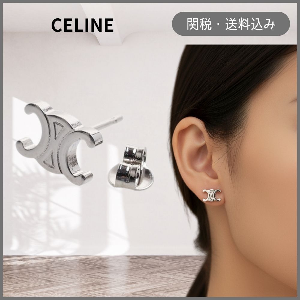 CELINE】トリオンフ スタッズ ロジウムフィニッシュ ピアス (CELINE