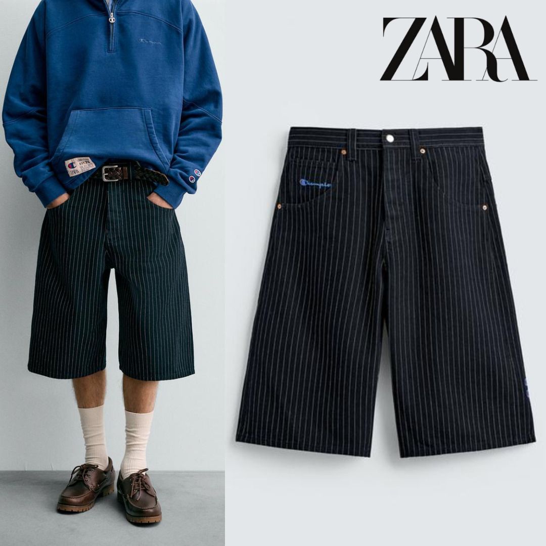 ZARA］CHAMPION X ZARA ストライプ柄バギーフィットパンツ (ZARA