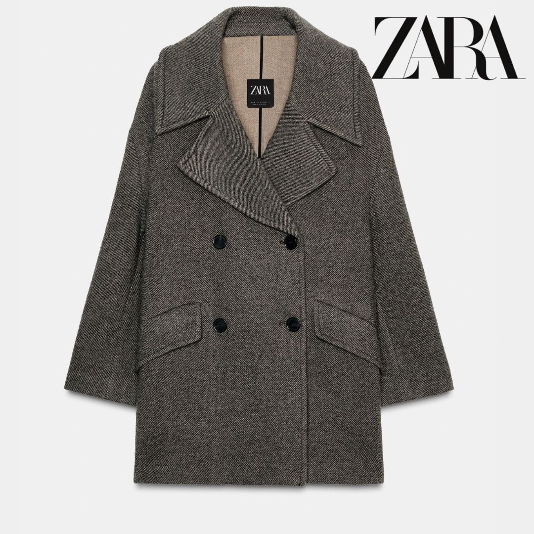 ZARA］ZW COLLECTION ウール混紡ダブルブレスト仕様コート (ZARA