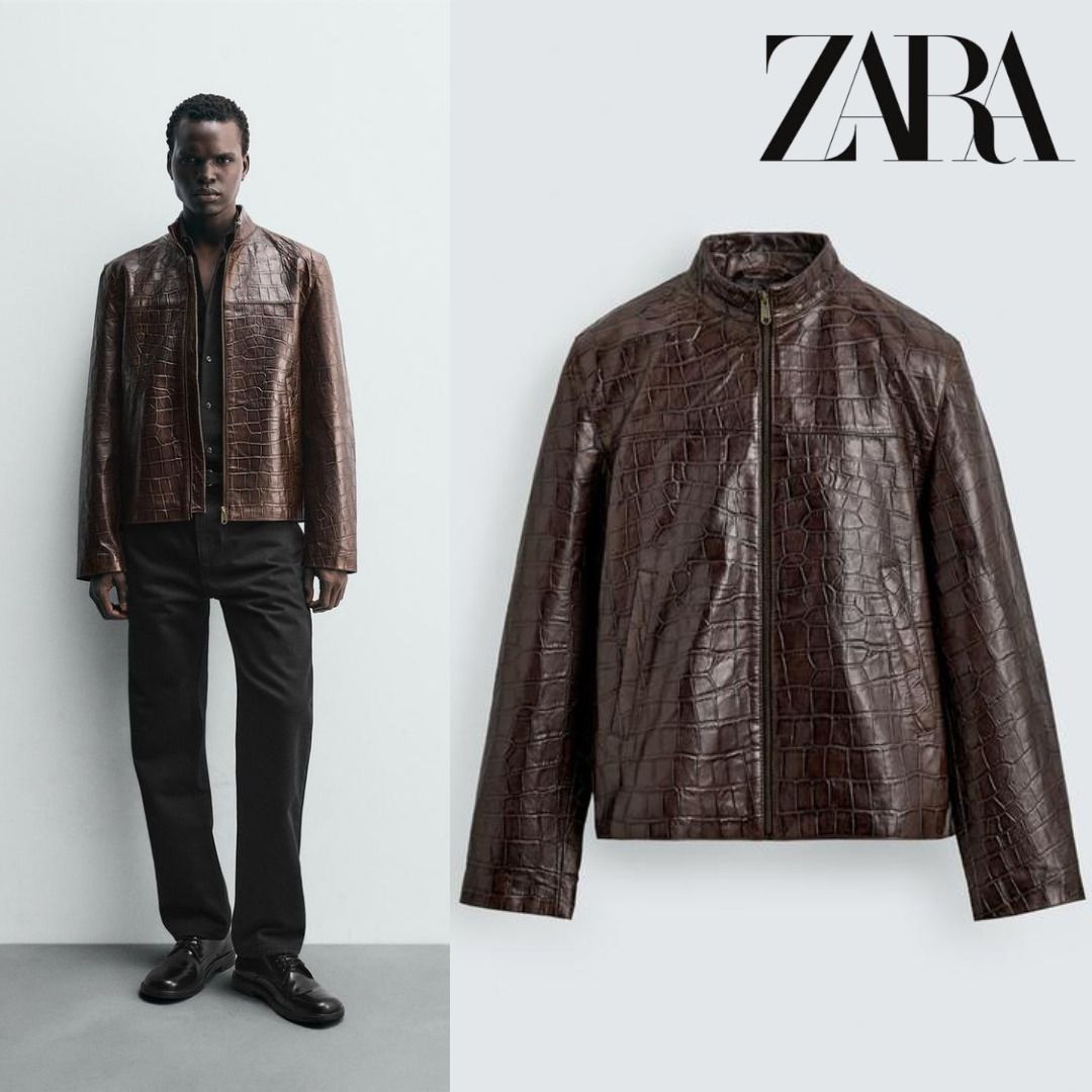 ZARA］ヴィンテージ風レザーリラックスフィットジャケット (ZARA