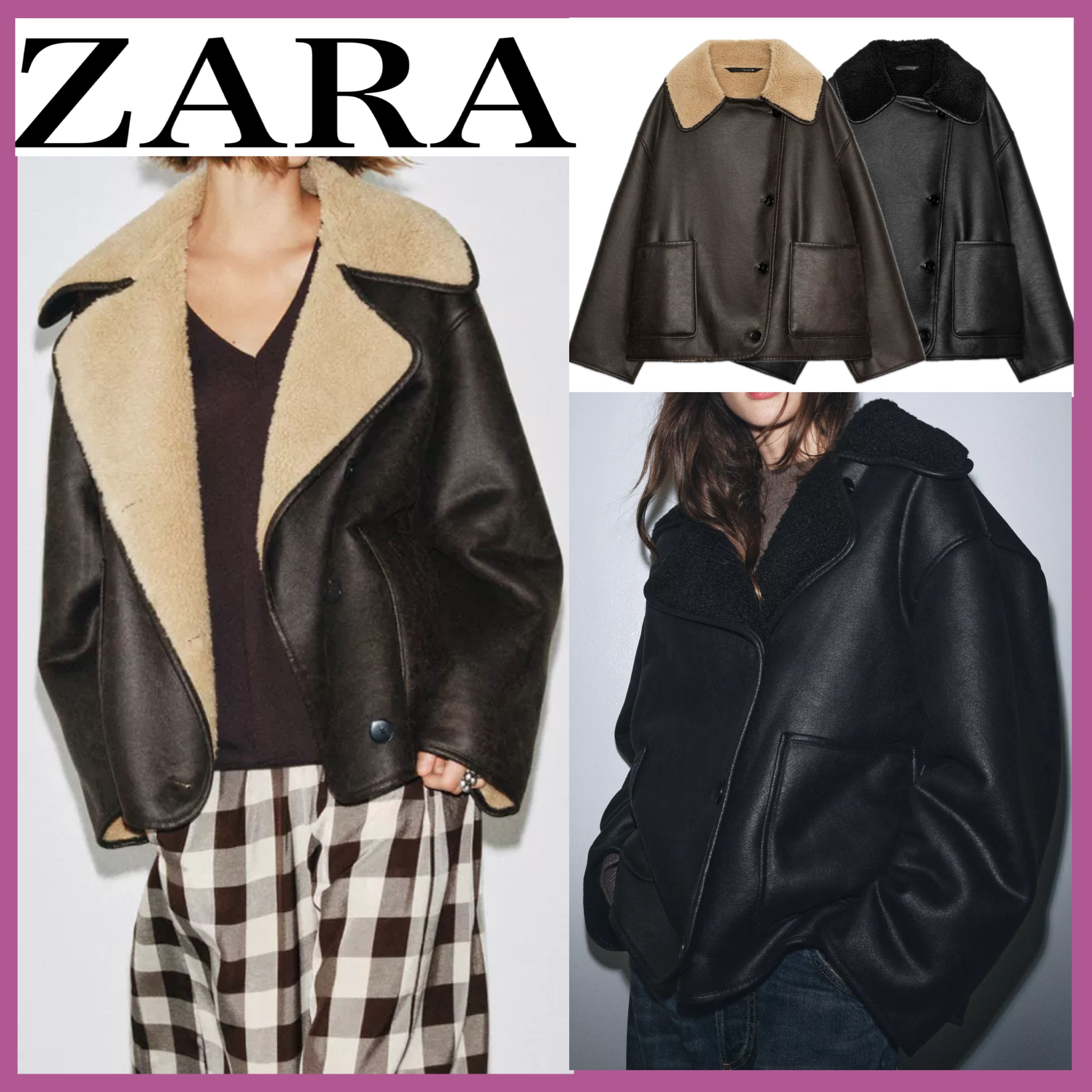 送関込☆ZARA/ザラ☆裏地ボアxレザー オーバーサイズジャケット (ZARA