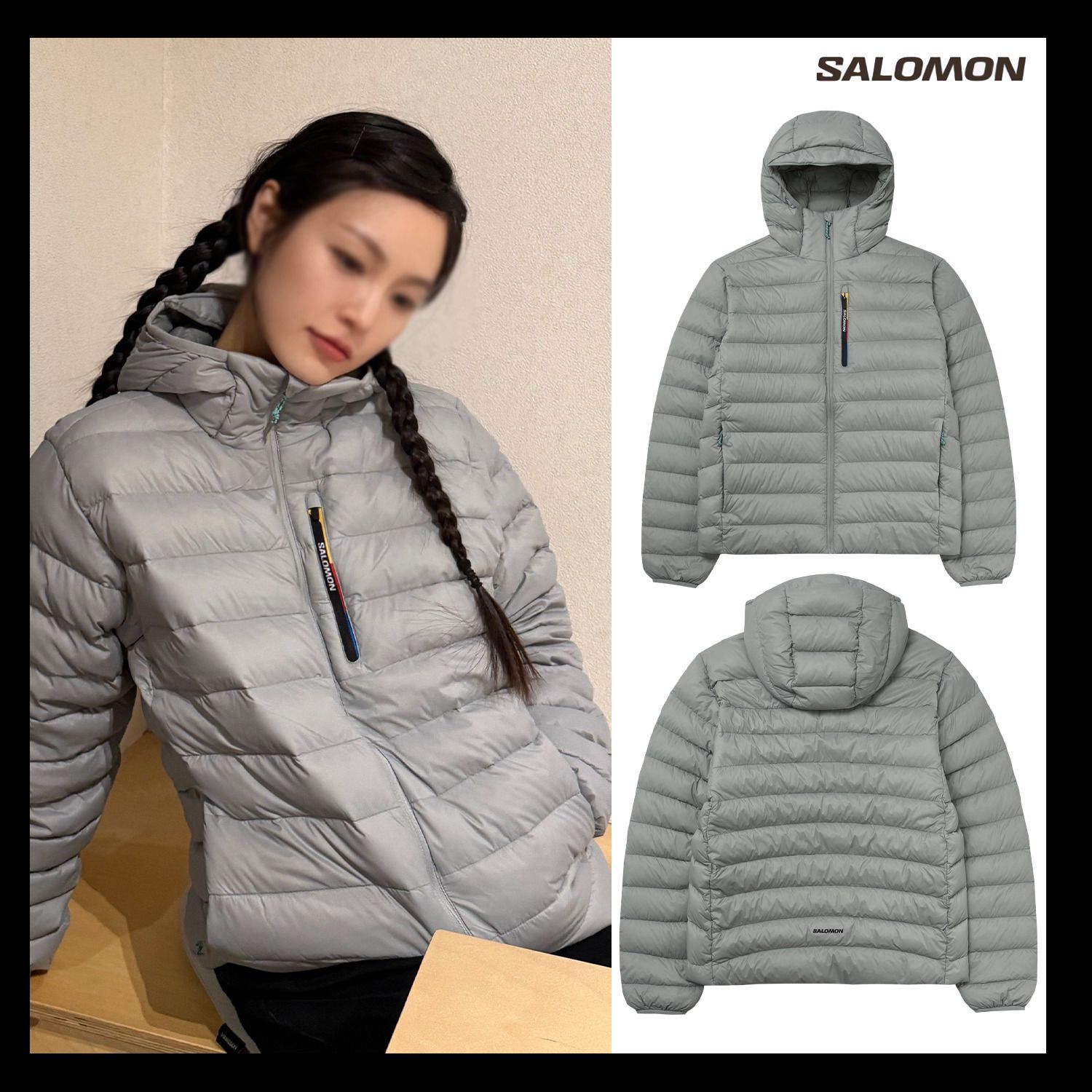 Salomon】X-Fuse Hooded Down Jacket Light Gray ◇大人気 (Salomon