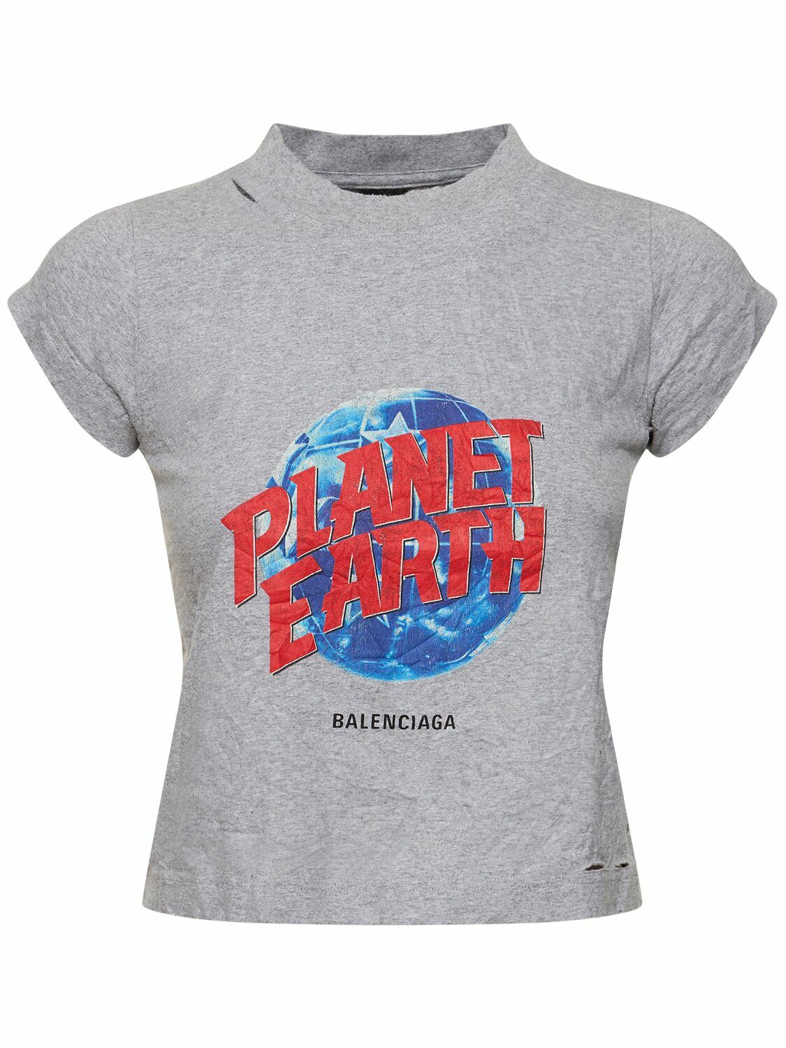 BALENCIAGA Planet Earth Shrunken Cotton T-shirt Balenciaga