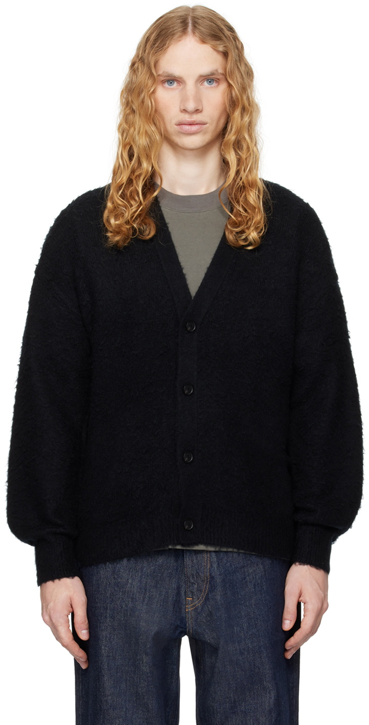 AURALEE Black Brushed Wool Cashmere Silk Cardigan Auralee
