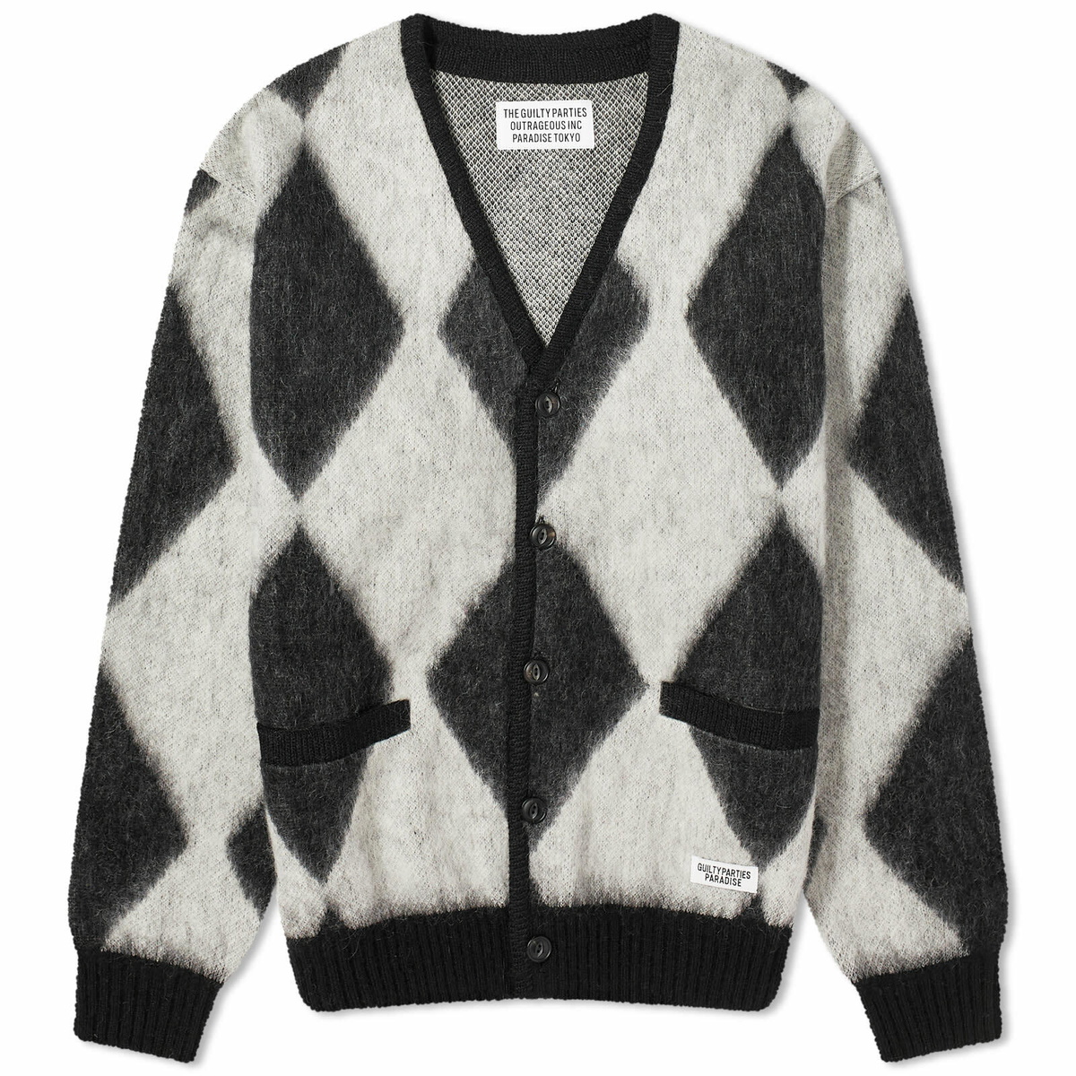 Wacko Maria Men's Diamond Mohair Cardigan in White Wacko Maria