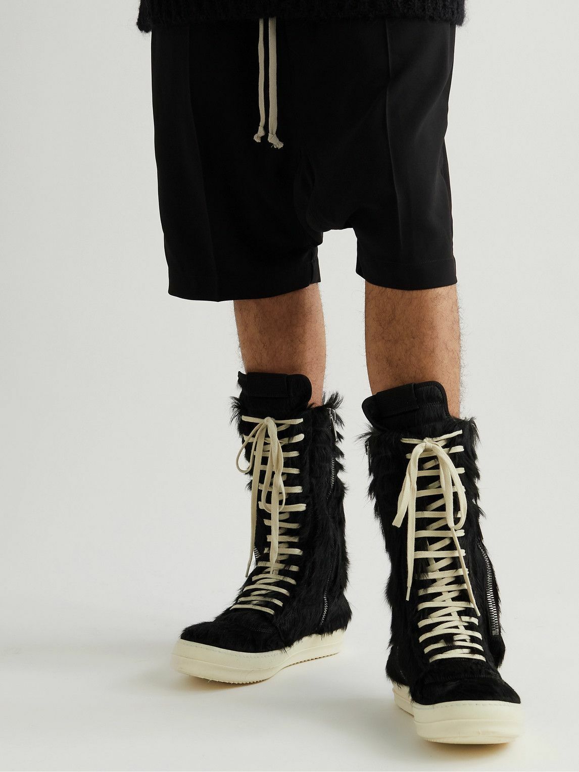 Rick Owens - Cargo Basket Faux Fur and Leather High-Top Sneakers