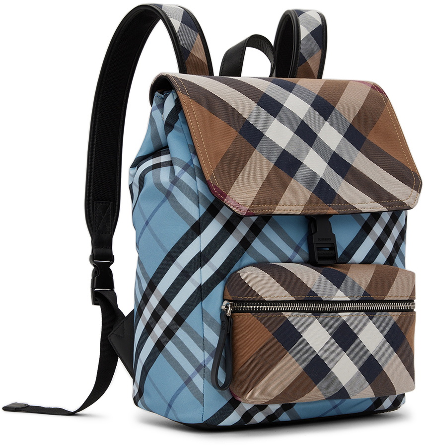 Burberry Kids Blue & Beige Check Backpack Burberry