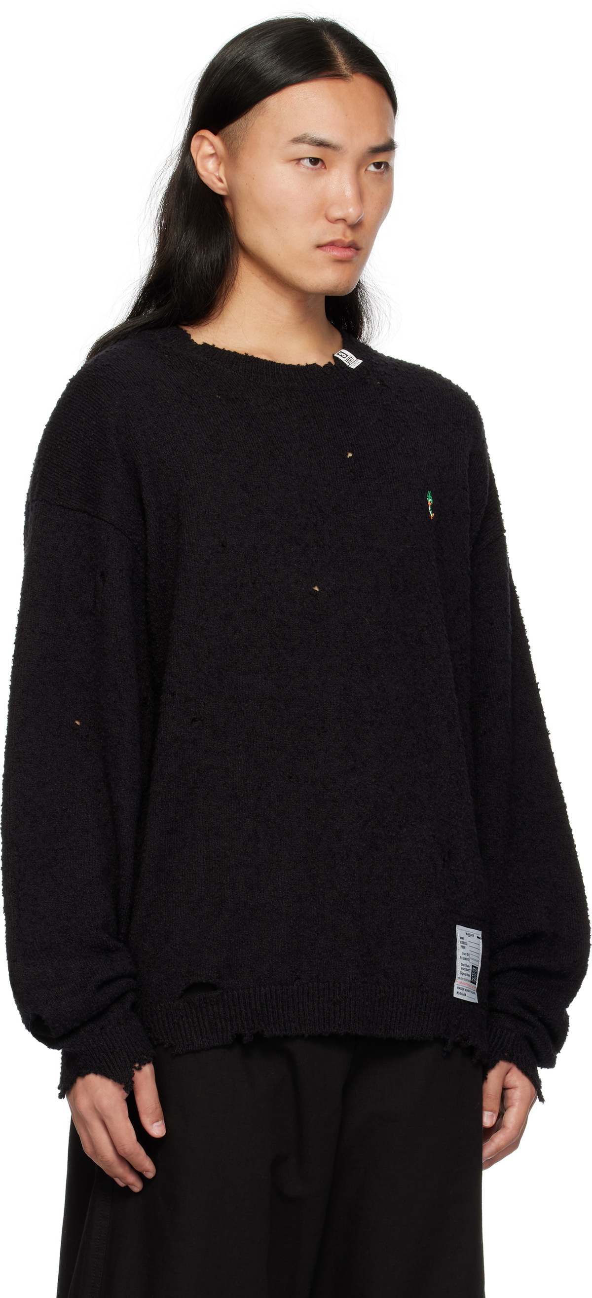 Maison MIHARA YASUHIRO Black Distressed Knit Sweater Maison MIHARA