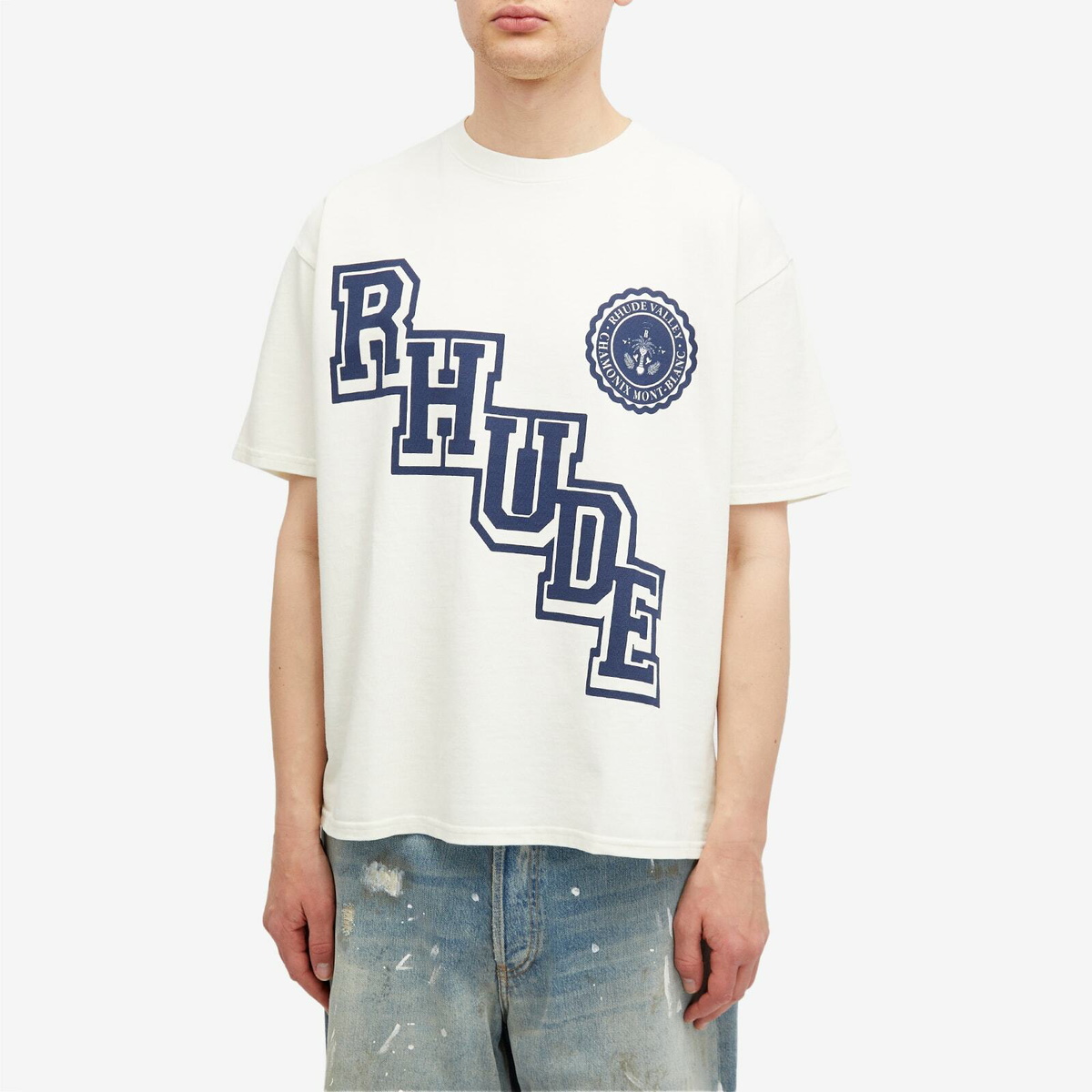 Rhude Men's Collegiate Crest T-Shirt in Vintage White Rhude