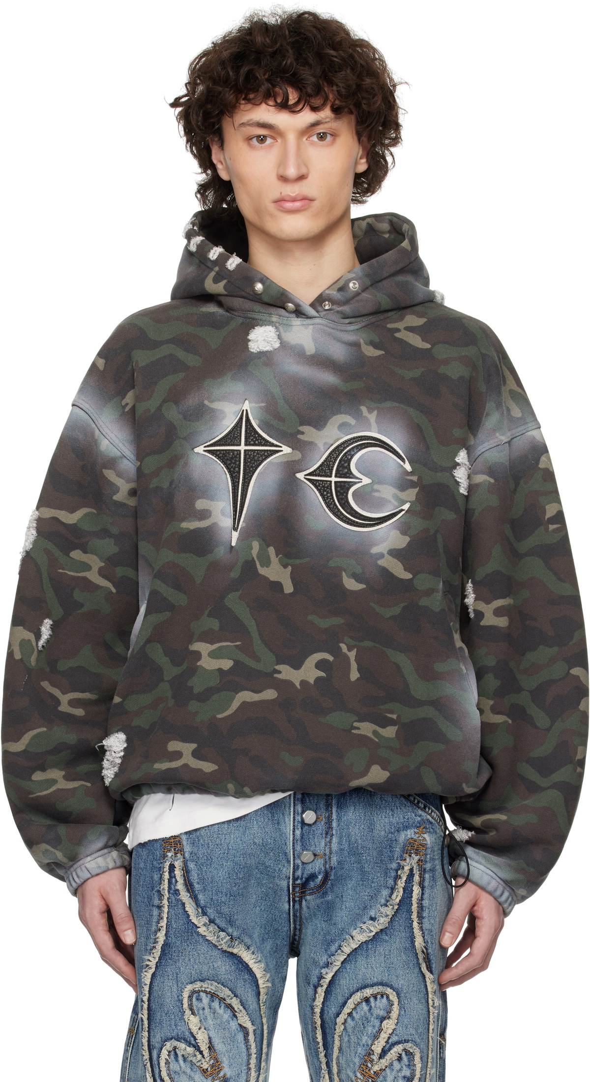 Thug Club Khaki Sprayed Camoflage Rock Hoodie Thug Club