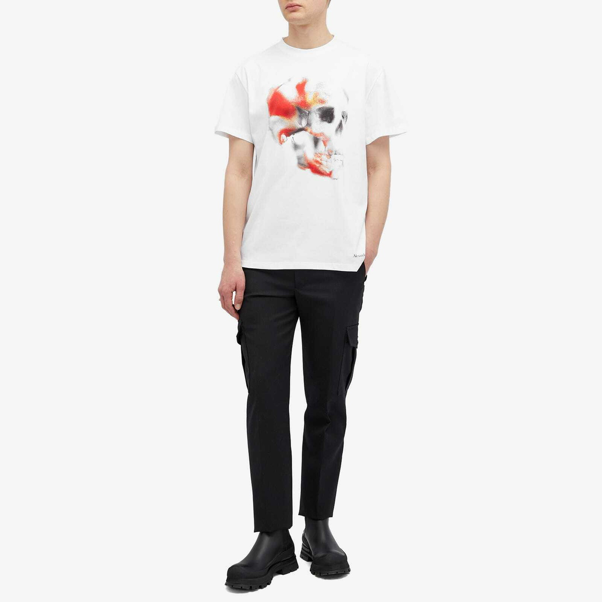 Alexander McQueen Men's Obscured Skull Print T-Shirt in White/Red