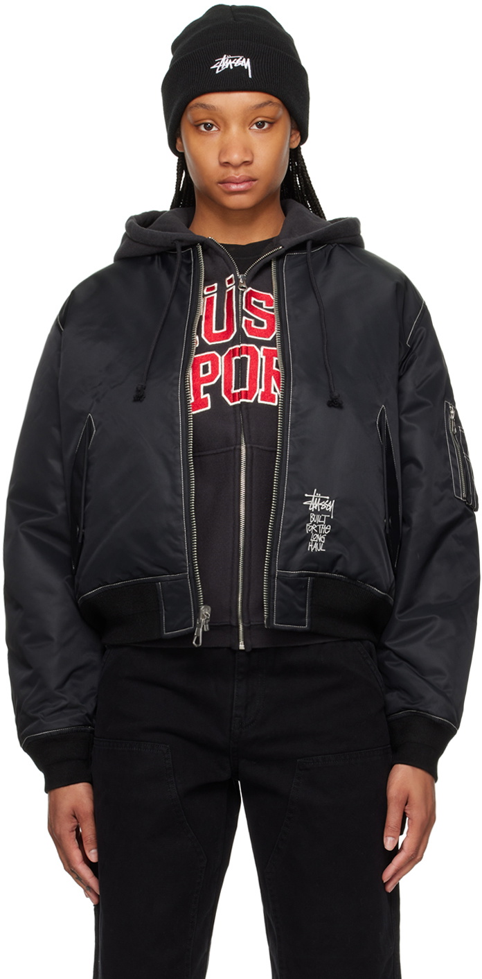 Stüssy Black & Orange Built Reversible Bomber Jacket Stussy