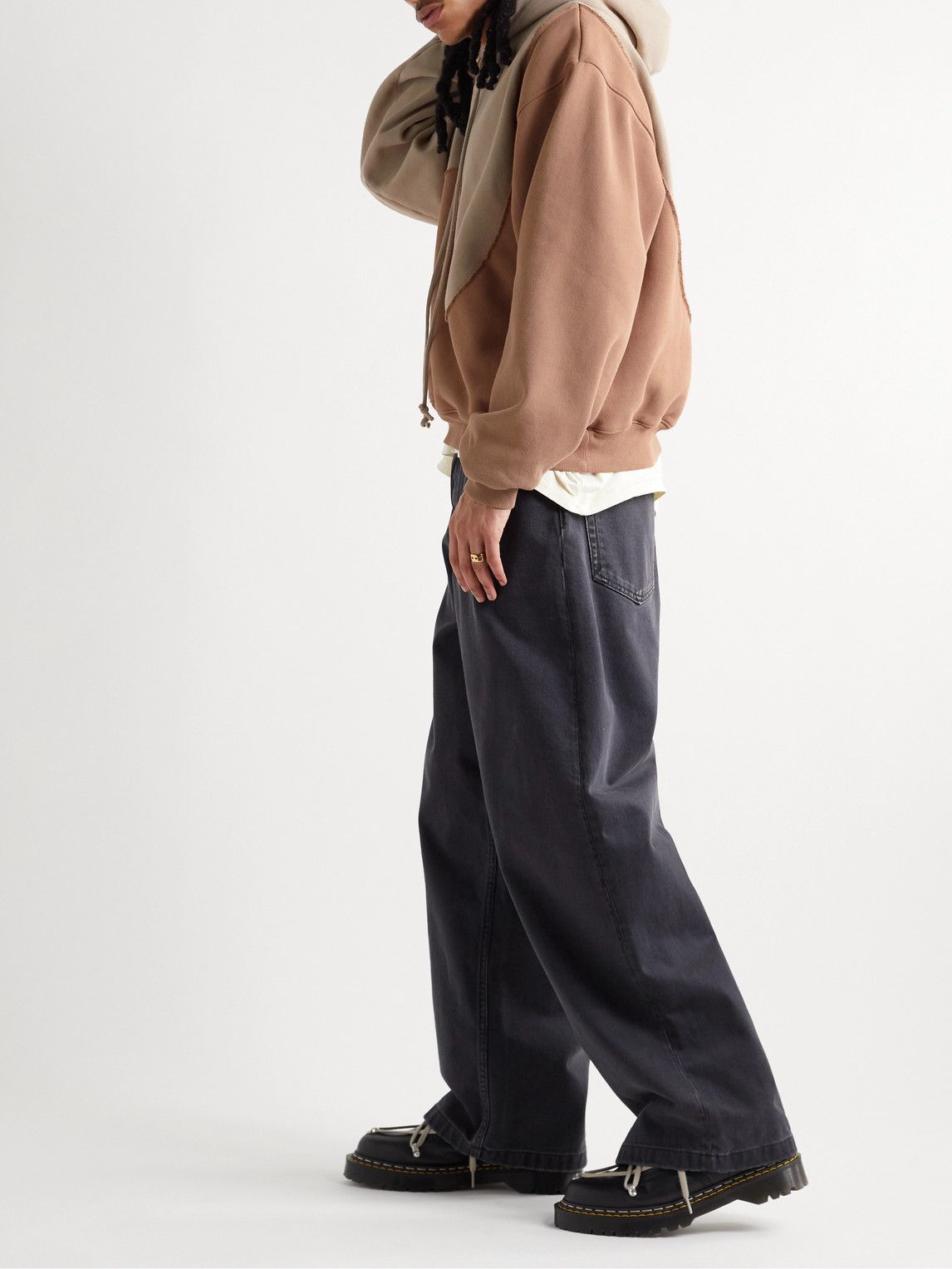 ERL - Wave Panelled Cotton-Blend Jersey Hoodie - Brown ERL