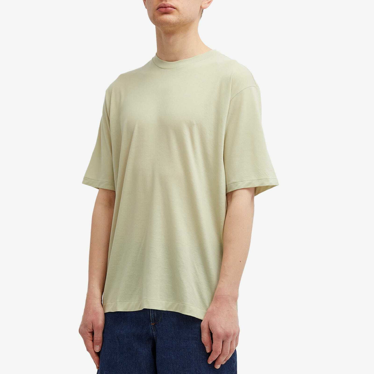 Auralee Men's Super Soft Wool Jersey T-Shirt in Light Green Auralee