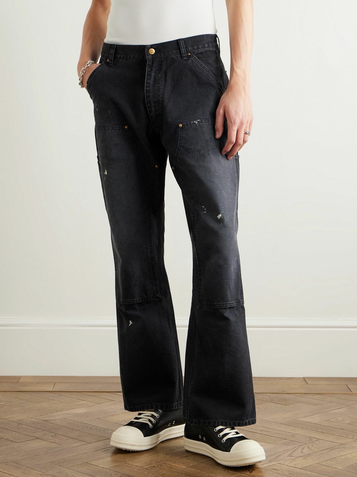 SAINT MXXXXXX - Bootcut Double-Knee Paint-Splattered Cotton-Canvas