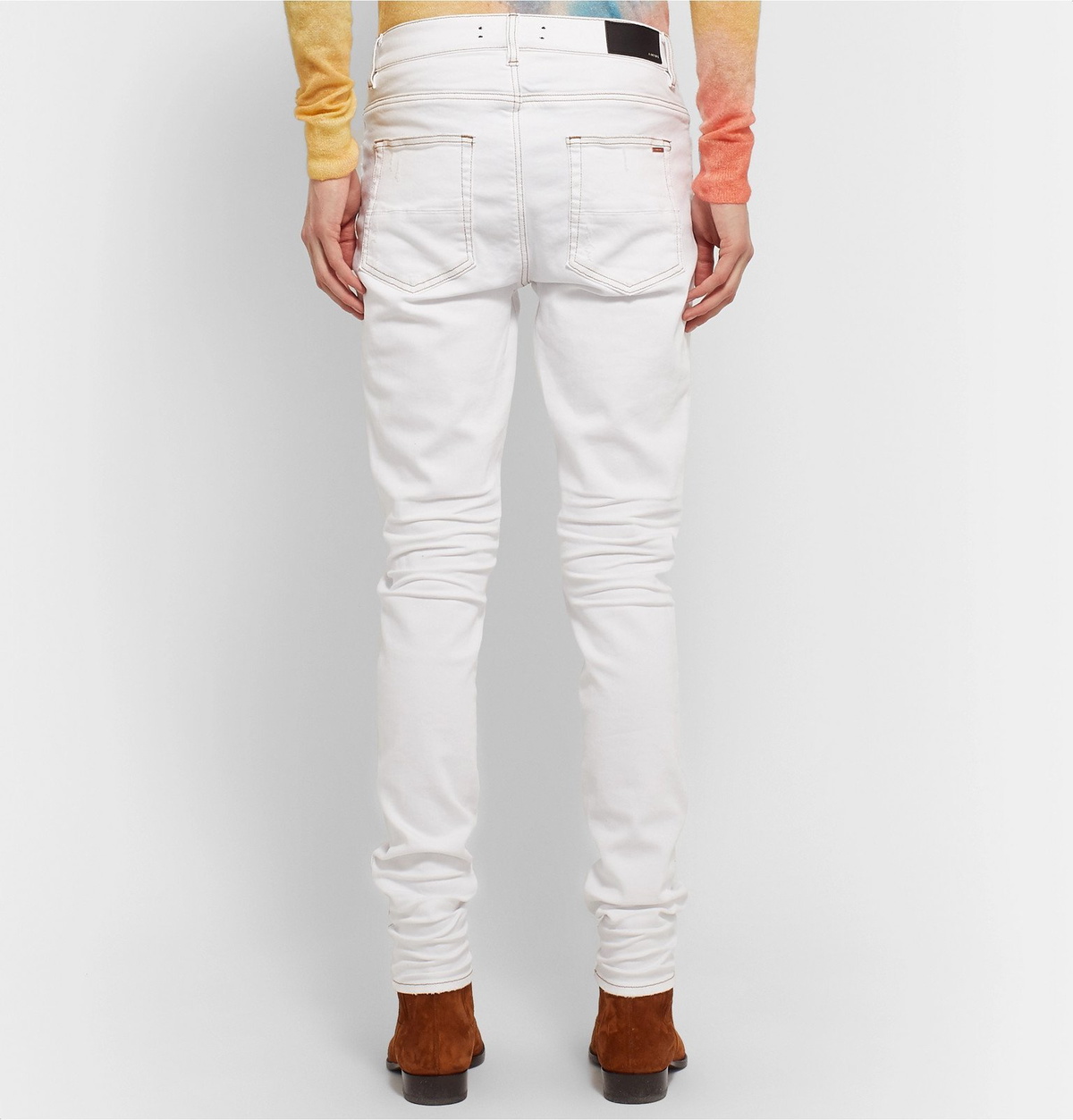 AMIRI - Slash Skinny-Fit Distressed Stretch-Denim Jeans - White Amiri