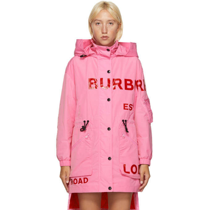 Burberry Pink Dartmouth Horseferry Print Rain Jacket Burberry