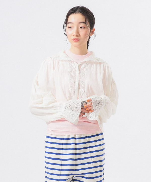 ビームスボーイ レース ブラウス ペプラム カットワーク オーバー
