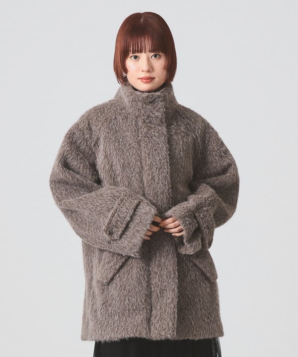 Ray BEAMS（レイ ビームス）シャギー スタンドカラー ハーフ コート