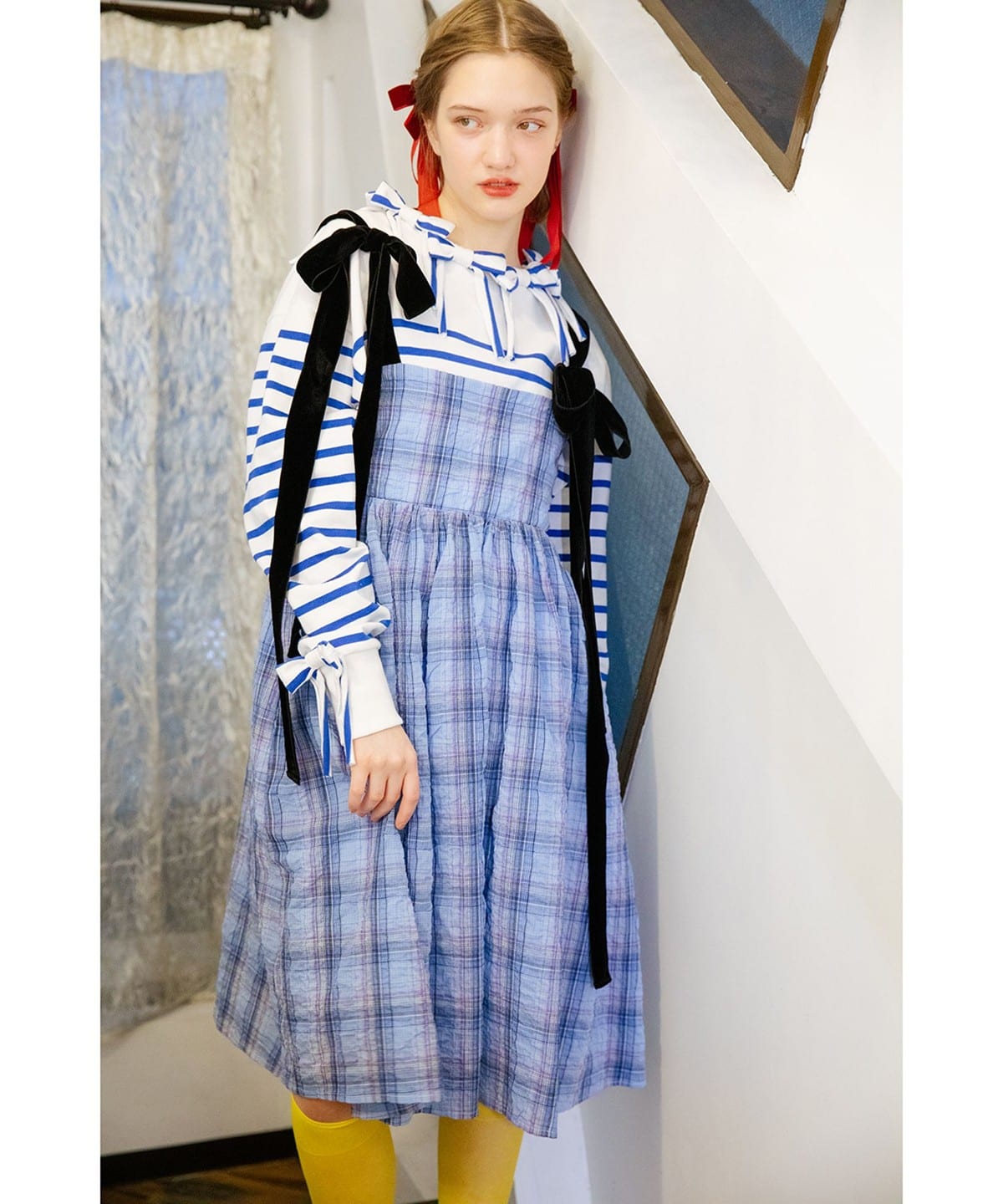 CAROLINA GLASER（カロリナ グレイサー）ベロアリボン チェック ミモレ