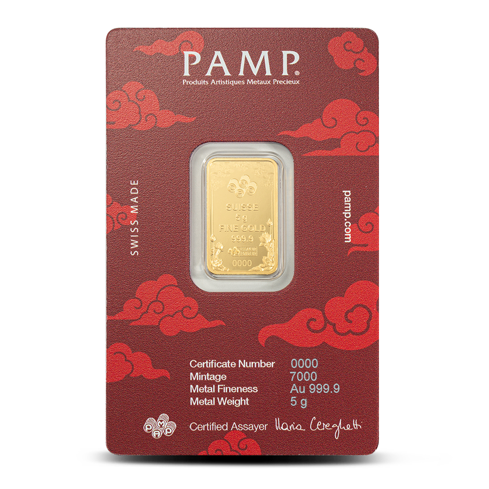 Buy 5 Gram PAMP Suisse Gold Good Luck Yellow Dragon Bar (New w