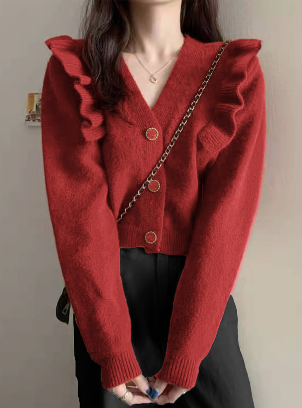 ショルダーフリルショート丈カーディガン[ac1836] | レディース