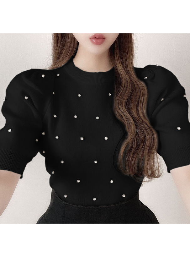 ビジューパフスリーブニットトップス[at2219] | レディース