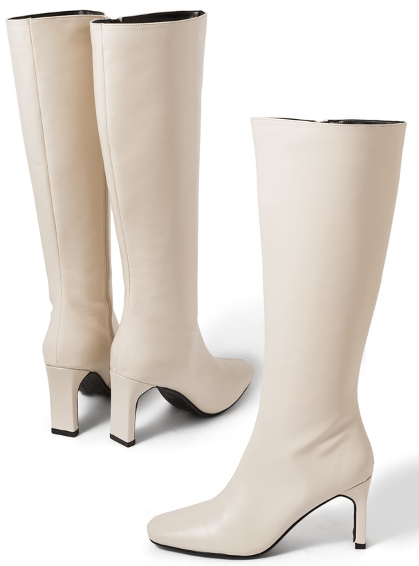 スクエアトゥハイヒールレザーロングブーツ[gd1457] | レディース