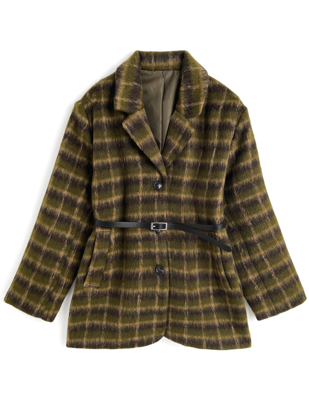ベルト付きチェック柄シャギージャケット[dpk472] | レディース
